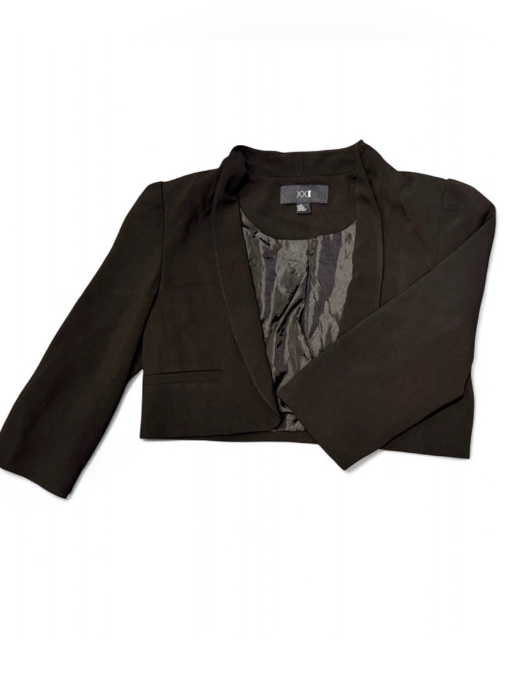 Forever 21 Cropped Womens Blazer Jacket With 3/4 Sleeve Classic Black